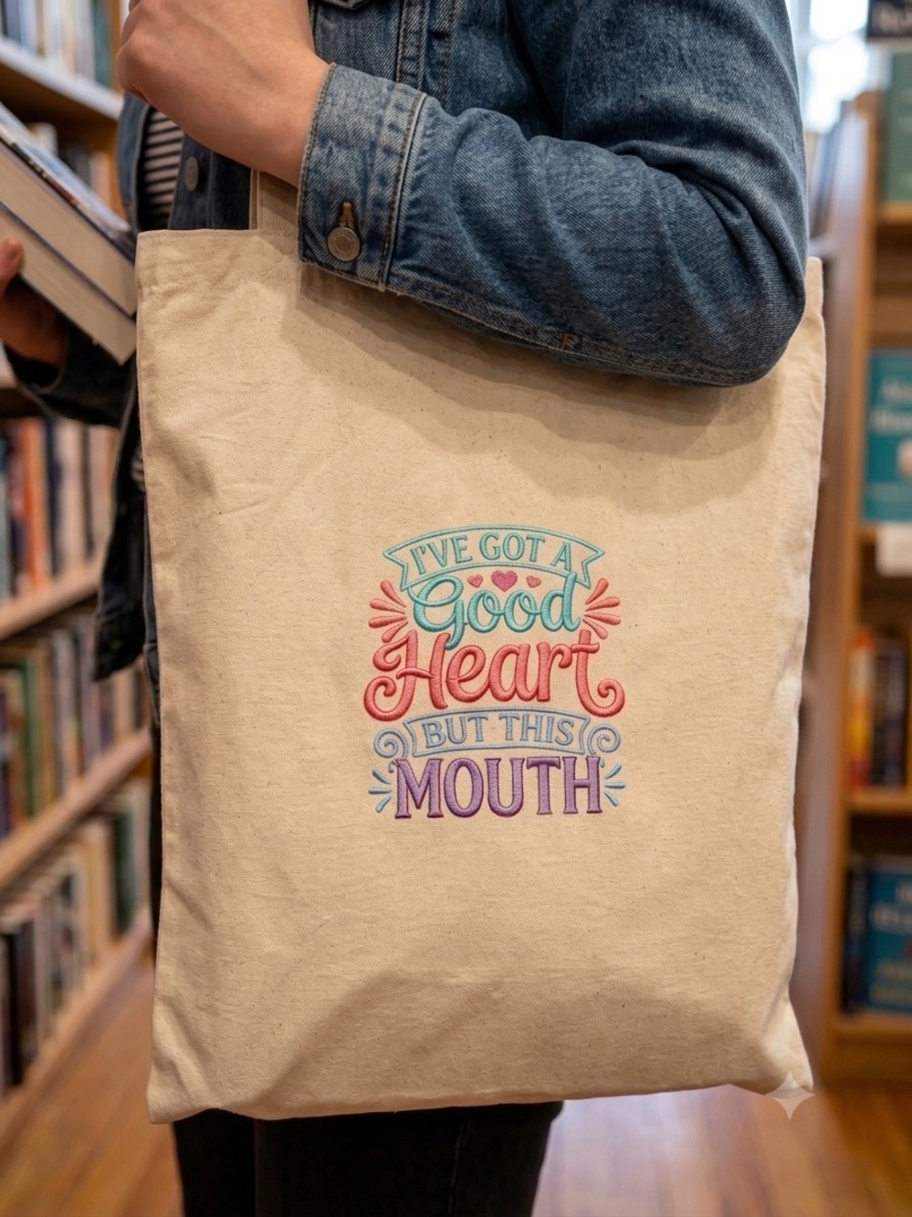 Simply Stitched Graphic Canvas Tote - "I've Got a Good Heart"